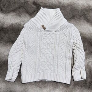 Aspen Kids Cream Cable Knit Cotton Sweater with Faux Toggle Collar